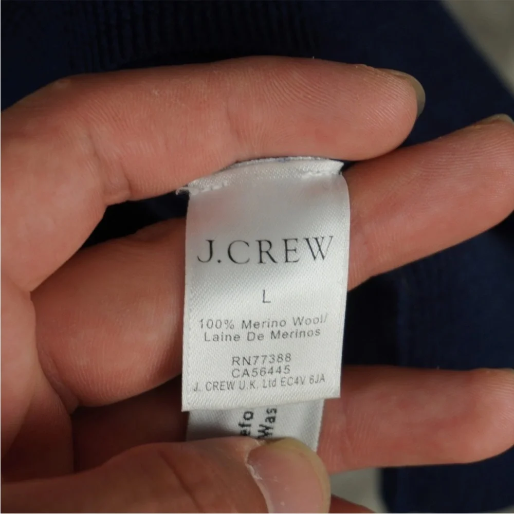 Vintage J Crew V-Neck Sweater 100% Merino Wool Men's Large Navy Blue Sty#93735